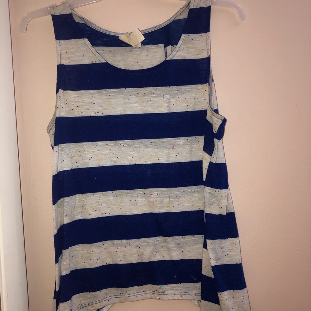 Blue and white tank top w/ slit in back